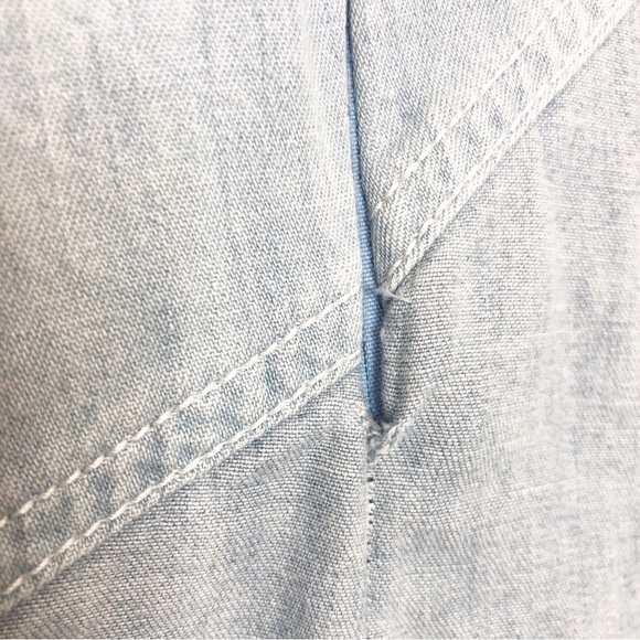 Colovos Midi Dress Chambray Seamed Two Tone Short Sleeve Asymmetrical Hem Small - Picture 15 of 16